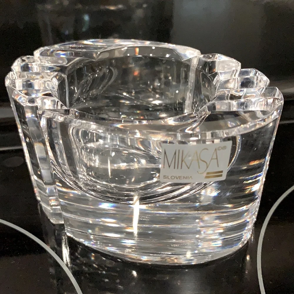 Mikasa Oval Crystal Candle Holder heavy clear crystal NWT